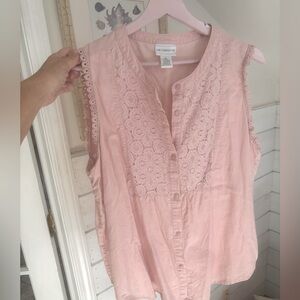 Liz Claiborne Button-Front Lace Blouse in Soft Pink